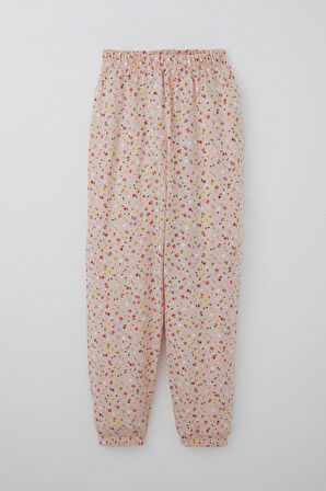 Breeze Kız Çocuk Pijama Takımı Renkli Minik Çiçek Desenli 4-8 Yaş, Pudra