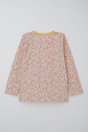 Breeze Kız Çocuk Pijama Takımı Renkli Minik Çiçek Desenli 4-8 Yaş, Pudra