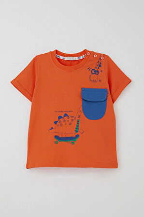 Breeze Erkek Çocuk Şortlu Takım Kaykaycı Dinozor Baskılı Cep Kısmı Kapak Detaylı 2-6 Yaş, Kiremit