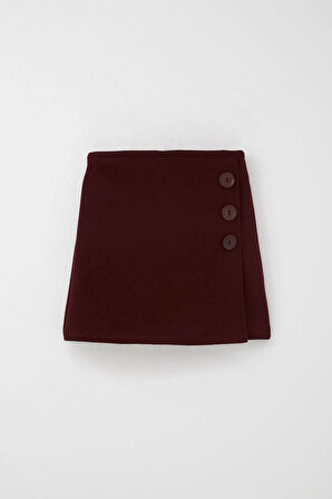 Breeze Kız Çocuk Şort Etek Düğme Aksesuarlı Beli Lastikli 6-12 Yaş, Bordo