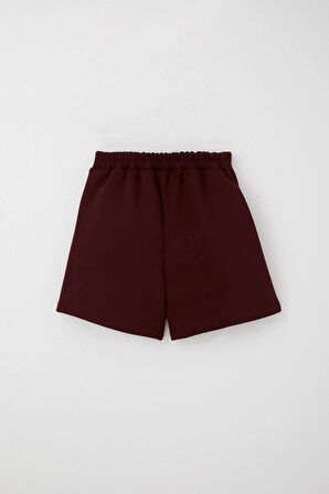 Breeze Kız Çocuk Şort Etek Düğme Aksesuarlı Beli Lastikli 6-12 Yaş, Bordo