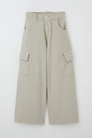 Breeze Kız Çocuk Gabardin Pantolon Kargo Cep Detaylı 5-14 Yaş, Taş