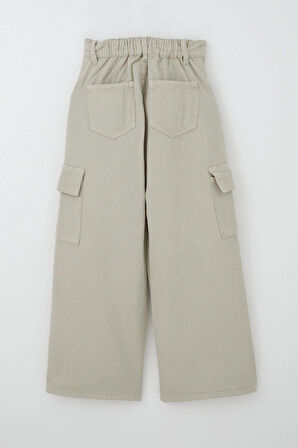 Breeze Kız Çocuk Gabardin Pantolon Kargo Cep Detaylı 5-14 Yaş, Taş
