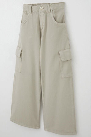 Breeze Kız Çocuk Gabardin Pantolon Kargo Cep Detaylı 5-14 Yaş, Taş