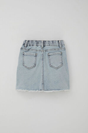 Breeze Kız Çocuk Jean Etek Kelebek Nakışlı Düğme Detaylı 6-10 Yaş, Açık Mavi