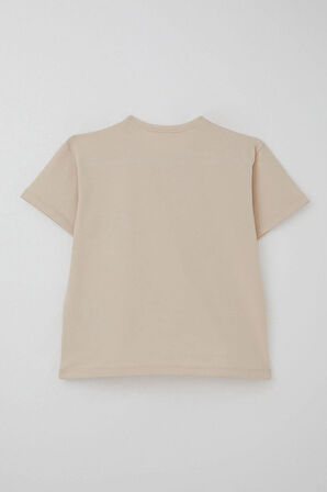 Breeze Kız Çocuk Şortlu Takım Örgü Çiçek İşlemeli 6-12 Yaş, Bej