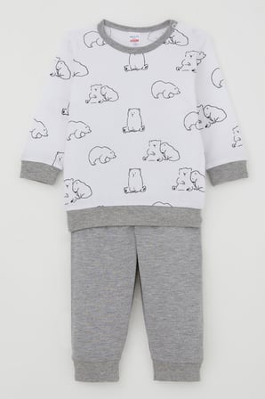Breeze Erkek Bebek Pijama Takımı Omuzdan Patlı Sevimli Kutup Ayıcığı Desenli 4 Ay-1 Yaş, Beyaz