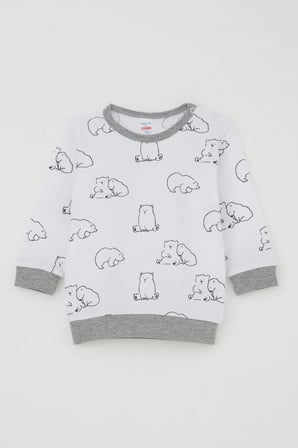 Breeze Erkek Bebek Pijama Takımı Omuzdan Patlı Sevimli Kutup Ayıcığı Desenli 4 Ay-1 Yaş, Beyaz