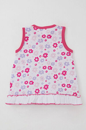 Breeze Kız Bebek Elbise Renkli Çiçek Desenli Etek Kısmı Fırfır Detaylı 0-6 Ay, Beyaz