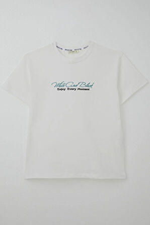 Breeze Erkek Çocuk Tişört Kabartma Yazı Baskılı 9-14 Yaş, Ekru