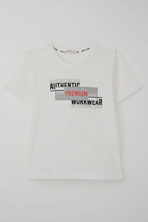 Breeze Erkek Çocuk Tişört Yansıma Efekti Yazı Baskılı 8-14 Yaş, Ekru