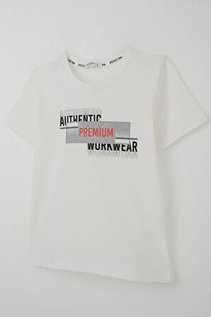 Breeze Erkek Çocuk Tişört Yansıma Efekti Yazı Baskılı 8-14 Yaş, Ekru