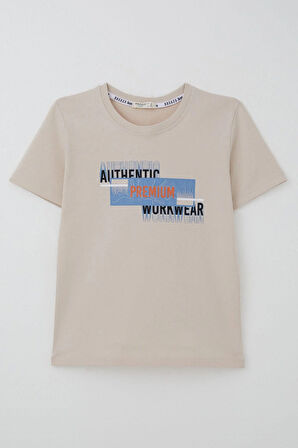 Breeze Erkek Çocuk Tişört Yansıma Efekti Yazı Baskılı 8-14 Yaş, Bej