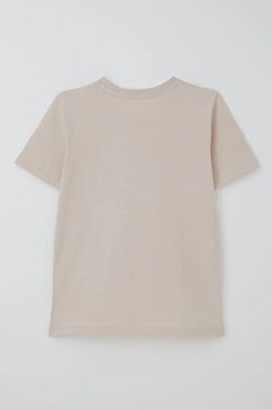 Breeze Erkek Çocuk Tişört Yansıma Efekti Yazı Baskılı 8-14 Yaş, Bej