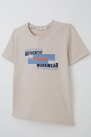 Breeze Erkek Çocuk Tişört Yansıma Efekti Yazı Baskılı 8-14 Yaş, Bej