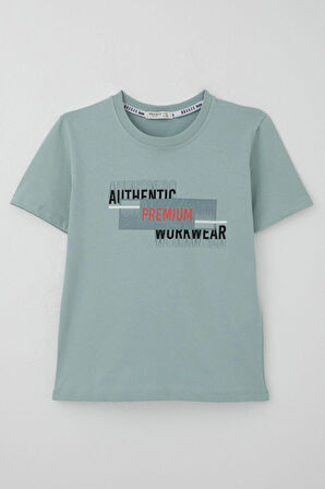 Breeze Erkek Çocuk Tişört Yansıma Efekti Yazı Baskılı 8-14 Yaş, Su Yeşili