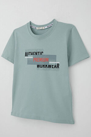 Breeze Erkek Çocuk Tişört Yansıma Efekti Yazı Baskılı 8-14 Yaş, Su Yeşili