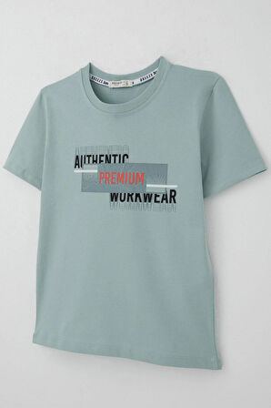 Breeze Erkek Çocuk Tişört Yansıma Efekti Yazı Baskılı 8-14 Yaş, Su Yeşili