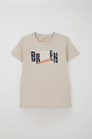 Breeze Erkek Çocuk Şortlu Takım Yazı Baskılı Bağcık Aksesuarlı 8-14 Yaş, Bej