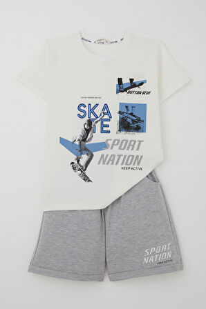 Breeze Erkek Çocuk Şortlu Takım Kaykay Kralı 8-14 Yaş, Ekru