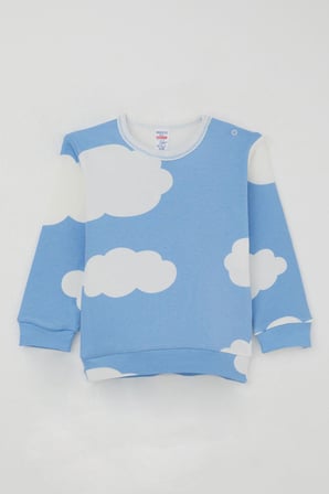Breeze Erkek Bebek Pijama Takımı Omuzdan Patlı Bulut Desenli 4 Ay-1 Yaş, Mavi