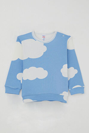 Breeze Erkek Bebek Pijama Takımı Omuzdan Patlı Bulut Desenli 4 Ay-1 Yaş, Mavi