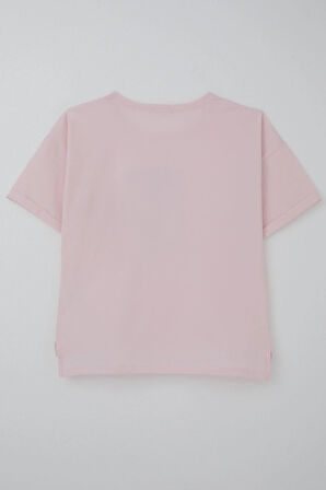 Breeze Kız Çocuk Tişört Taş Aksesuarlı Çiçek Baskılı 9-16 Yaş, Pembe