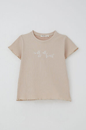 Breeze Kız Çocuk Taytlı Takım Simli Yazı Baskılı 1.5-5 Yaş, Bej