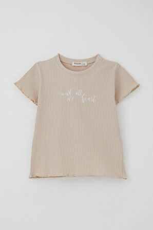 Breeze Kız Çocuk Taytlı Takım Simli Yazı Baskılı 1.5-5 Yaş, Bej