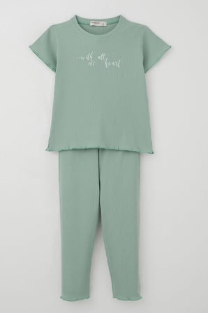 Breeze Kız Çocuk Taytlı Takım Simli Yazı Baskılı 1.5-5 Yaş, Mint Yeşili