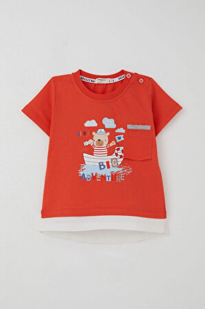 Breeze Erkek Bebek Şortlu Takım Sevimli Kaptan Ayıcık Baskılı Cep Detaylı 9 Ay-3 Yaş, Narçiçeği