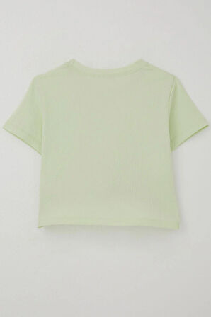 Breeze Kız Çocuk Tişört Armalı Göbek Kısmı Dekolte Detaylı 9-16 Yaş, Su Yeşili