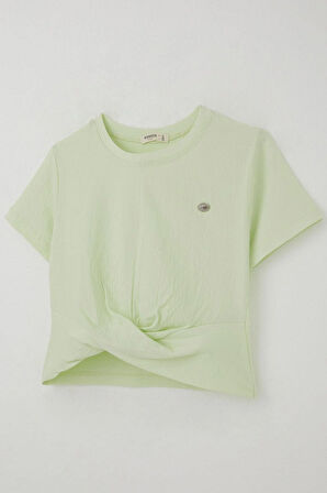 Breeze Kız Çocuk Tişört Armalı Göbek Kısmı Dekolte Detaylı 9-16 Yaş, Su Yeşili