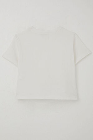 Breeze Kız Çocuk Tişört Armalı Göbek Kısmı Dekolte Detaylı 9-16 Yaş, Ekru