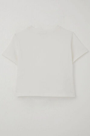 Breeze Kız Çocuk Tişört Armalı Göbek Kısmı Dekolte Detaylı 9-16 Yaş, Ekru