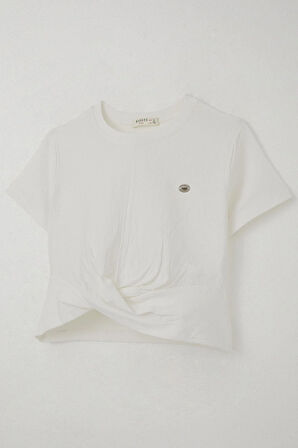 Breeze Kız Çocuk Tişört Armalı Göbek Kısmı Dekolte Detaylı 9-16 Yaş, Ekru