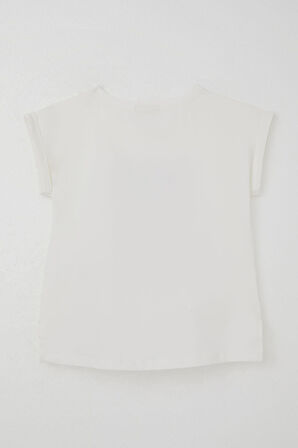 Breeze Kız Çocuk Tişört Sevgi Temalı Kalp Fiyonk Baskılı 10-16 Yaş, Ekru