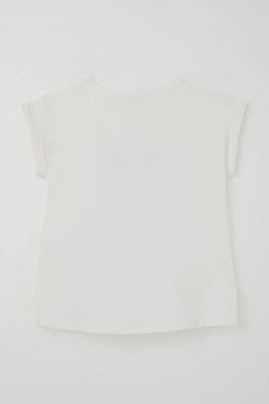 Breeze Kız Çocuk Tişört Sevgi Temalı Kalp Fiyonk Baskılı 10-16 Yaş, Ekru