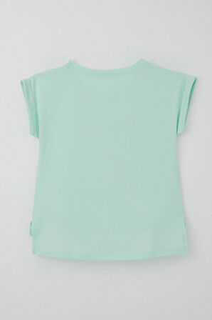 Breeze Kız Çocuk Tişört Sevgi Temalı Kalp Fiyonk Baskılı 10-16 Yaş, Su Yeşili