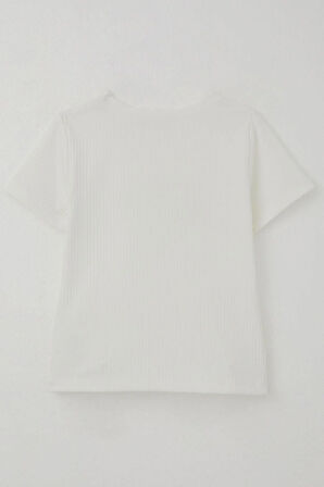 Breeze Kız Çocuk Tişört Taş Detaylı Kalp Baskılı 8-14 Yaş, Ekru