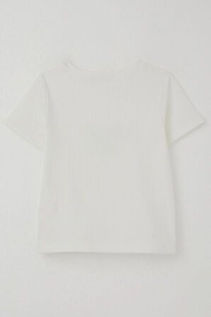 Breeze Kız Çocuk Tişört Taşlı Fiyonk Baskılı 8-14 Yaş, Ekru