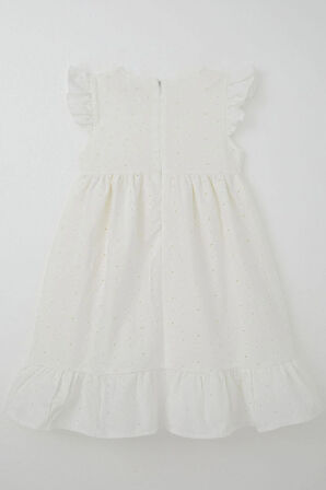 Breeze Kız Çocuk Elbise Çiçek Nakışlı Arma Detaylı 4-9 Yaş, Ekru