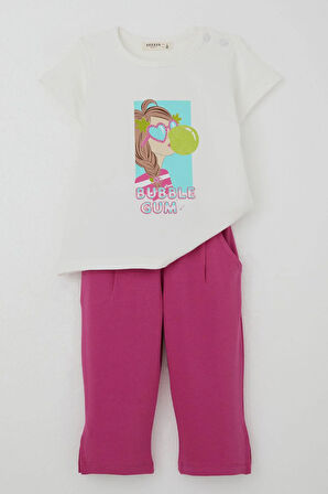 Breeze Kız Çocuk Taytlı Takım Sakız Kraliçesi Kız Baskılı 1.5-5 Yaş, Ekru