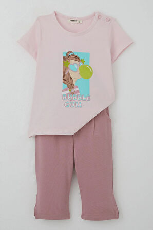 Breeze Kız Çocuk Taytlı Takım Sakız Kraliçesi Kız Baskılı 1.5-5 Yaş, Pembe