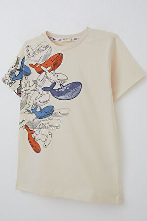 Breeze Erkek Çocuk Tişört Mavi Dünyanın Kahramanları Balinalar 5-9 Yaş, Krem