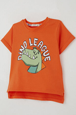 Breeze Erkek Çocuk Tişört Lig Yıldızı Dinozor Baskılı 2-6 Yaş, Turuncu