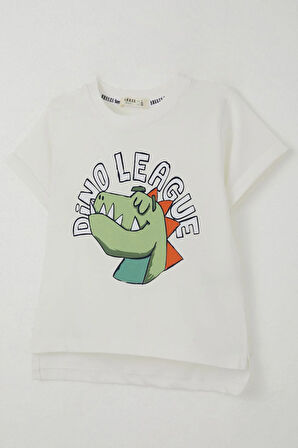 Breeze Erkek Çocuk Tişört Lig Yıldızı Dinozor Baskılı 2-6 Yaş, Ekru