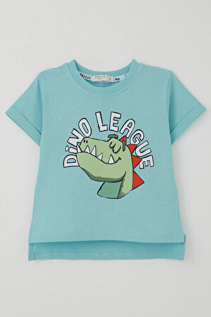 Breeze Erkek Çocuk Tişört Lig Yıldızı Dinozor Baskılı 2-6 Yaş, Açık Mavi