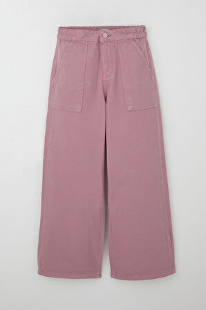 Breeze Kız Çocuk Gabardin Pantolon Geniş Paça Beli Lastikli 5-9 Yaş, Gülkurusu