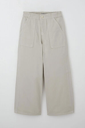 Breeze Kız Çocuk Gabardin Pantolon Geniş Paça Beli Lastikli 5-9 Yaş, Taş